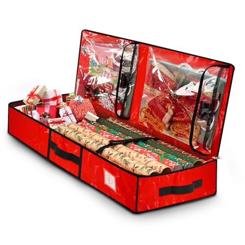 Underbed Wrapping Paper Storage Container 43 Inch Red Holiday Gift Wrap Organizer
