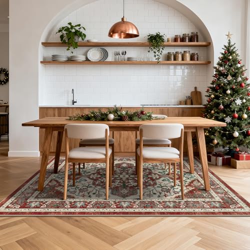 Red Christmas Area Rug 5x7 5' x 7' Boho Washable Non-Slip Floral Vintage Carpet (U'Artlines)