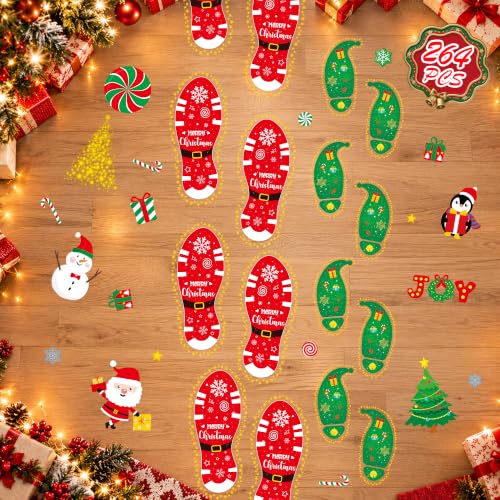 Christmas Peppermint Floor Decals 264-Piece Santa Footprints Sticker Set