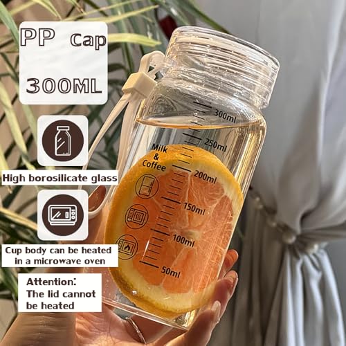 EWEIGEER Borosilicate Glass Drinking Cup with Lid 300ml - Leakproof & Portable