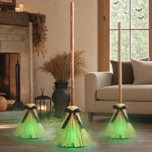 49" Animated Lighted Witch Broom - Sound Activated Dancing Halloween Prop