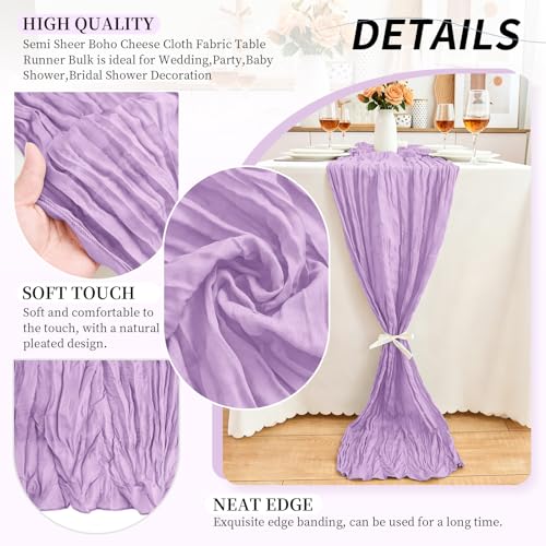 10-Pack Lavender Cheesecloth Table Runners, 17x108 Inch Gauze Fabric