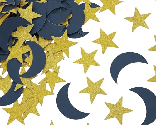 Gold & Dark Blue Moon Star Confetti for Party Decorations - 200pcs