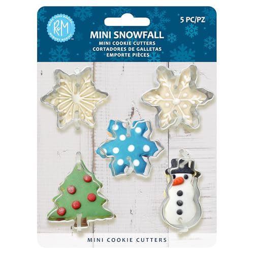 R&M Mini Snowfall Cookie Cutter Set - 5 Snowflake, Snowman & Tree Shapes