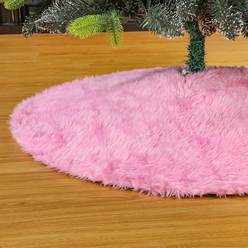 18-Inch Pink Faux Fur Christmas Tree Skirt for Small Tabletop Trees