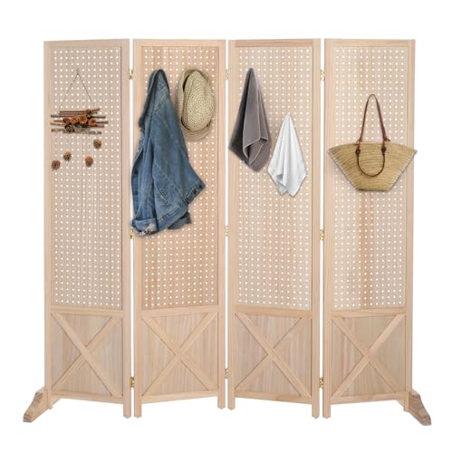5 FT Freestanding Pegboard Room Divider, 4-Panel Folding Display Screen