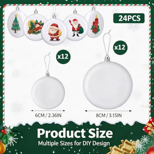 Blank Christmas Ornament Balls 24pc – 2 Sizes, Matte White Plastic DIY Decor