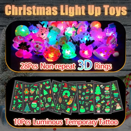 3D Christmas Light Up Rings - Kids Party Favors & Holiday Gifts
