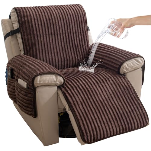 Waterproof Faux Fur Recliner Chair Cover - Non-Slip Pet Friendly Protection (Brown, 23")