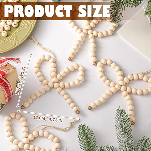 12 Pcs Wooden Bead Bow Christmas Ornaments Farmhouse Rustic Decor