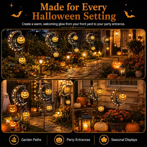 Solar Halloween Black Cat & Pumpkin Moon Outdoor Garden Stake Light