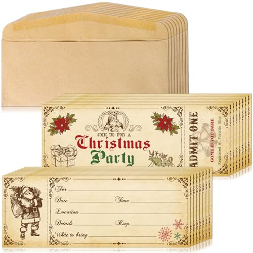 Whaline Christmas Party Invitations with Envelopes – Vintage Santa Card Set, 25 Pcs