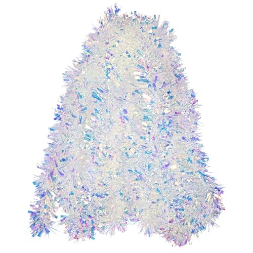 GlyinnHe 33FT Iridescent White Christmas Tinsel Garland for Holiday Decor