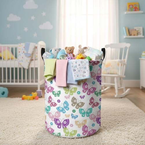 Butterfly Laundry Basket - Foldable Cotton Linen Nursery Hamper