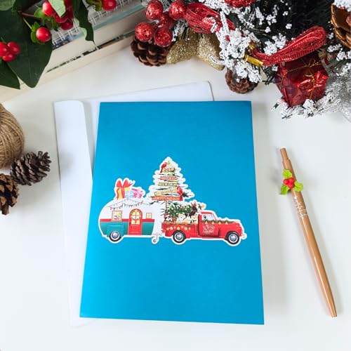 HEARTAGS Camper Christmas Pop Up Card - 3D Holiday Greeting Card
