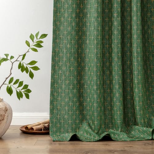 MIULEE Farmhouse Linen Curtains 52x90 Inches, Christmas Green – Pack of 2