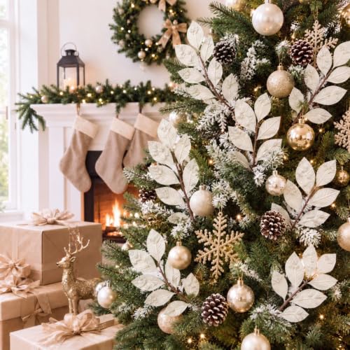 6 Pcs 17'' Pearl Christmas Tree Topper Picks - White Decor by Sosation
