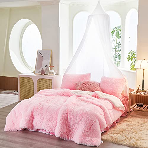 Reversible Plush Shaggy Comforter Set - Twin Size, Pink, 3 Pieces