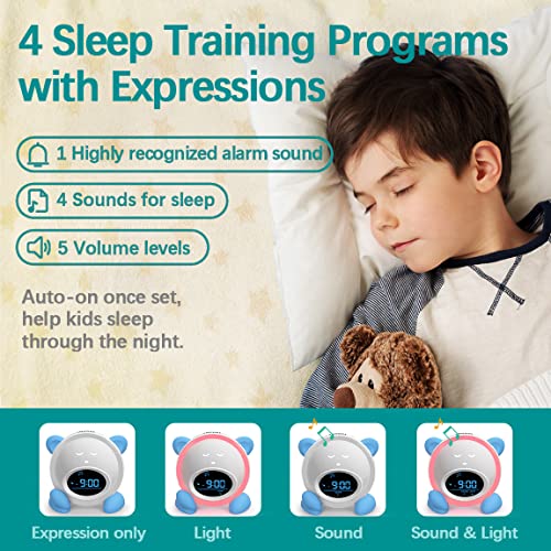 Kids Sleep Training Alarm Clock with Night Light and Sound Machine - Blue