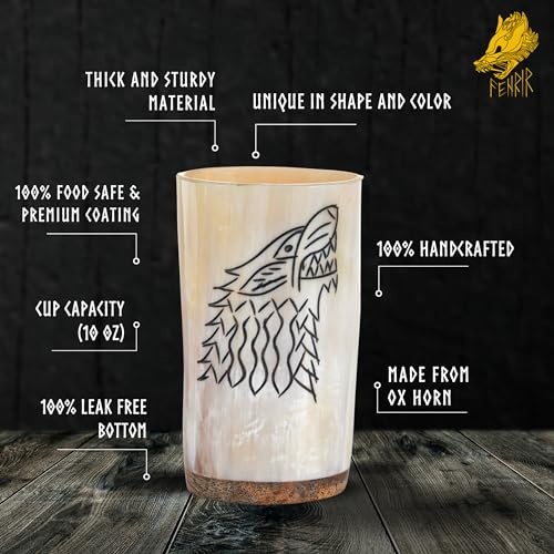 Viking Drinking Horn Mug Set of 5 with Thor Bottle Opener, 10 oz