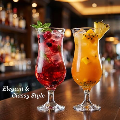 6 Pack Large Hurricane Glasses 15.5 Oz / 460 Ml for Cocktails & Drinks - Elegant Stemware Set