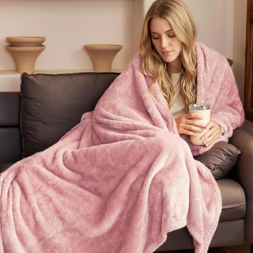 Large Fuzzy Fleece Throw Blanket, 50x70 Inches, Dusty Pink Plush Blanket