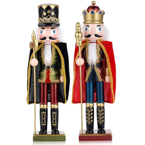 2-Piece Wooden Christmas Nutcracker Soldier Figures - 38cm Holiday Decor