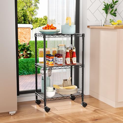 3-Tier Metal Wire Storage Shelf Unit with Wheels Adjustable Shelving
