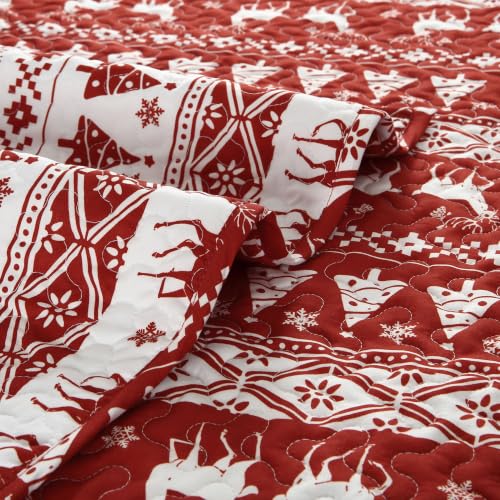 CAROMIO Queen Size Christmas Quilt Set 90x96 White/Red Holiday Bedding