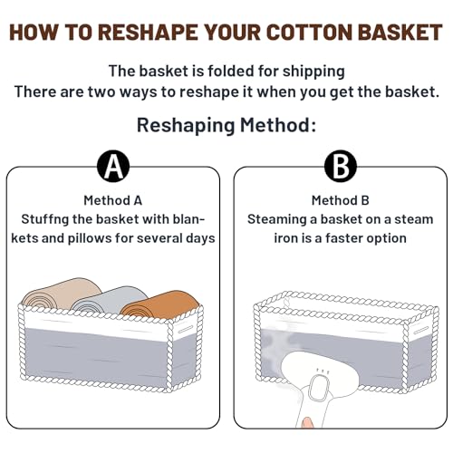 Large Woven Cotton Rope Storage Baskets - 15x11x5 Inch Shallow Bins, 2 Pack