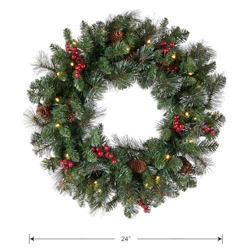 24 Inch Pre-Lit Crestwood Spruce Christmas Wreath Battery Operated