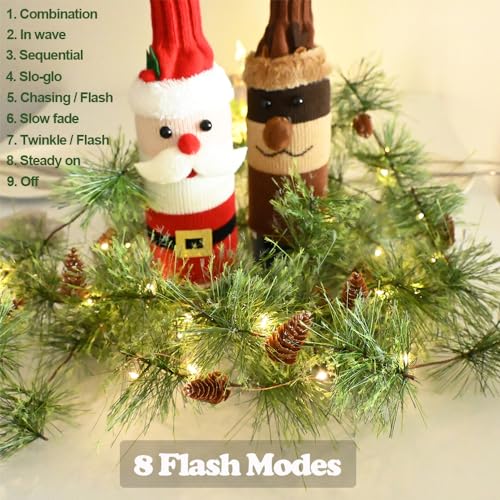 Palonym Pre-lit Christmas Garland with 81 Pine Needles & 40 LED Lights, 9.84 ft with Pine Cones, Battery-Operated w/ Timer