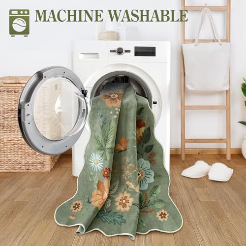 Floral Area Rug 2x3ft, Washable Non-Slip Boho Kitchen and Entryway Mat