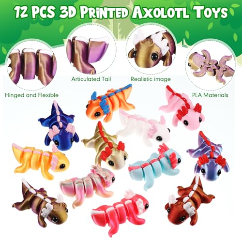 12 Pcs Articulated Axolotl Fidget Toys, 3D Printed Flexible Animal Figures