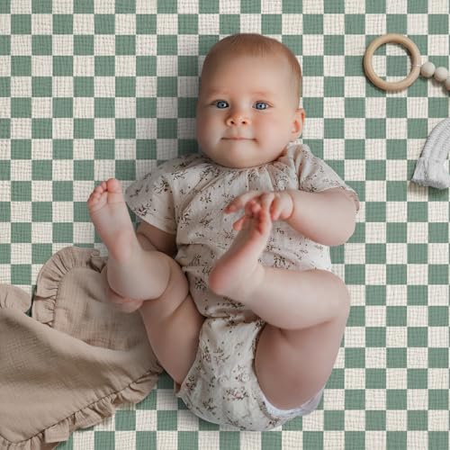 Blissful Diary Muslin Crib Sheets 2 Pack - Sage Checkerboard 28x52