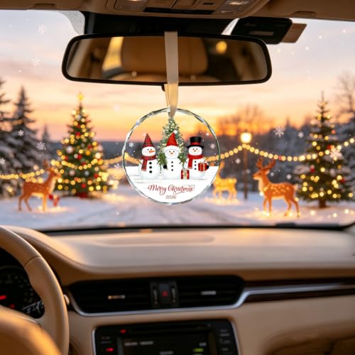 Merry Christmas Snowman Ornament 2026 - Clear Crystal Holiday Tree Decor, Set of 3