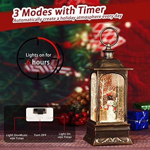 Musical Christmas Snow Globe Lantern with Swirling Glitter & 8 Songs