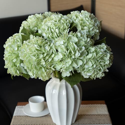 Real Touch Artificial Hydrangea Flowers 3-Pack - 22 Inch, Light Green