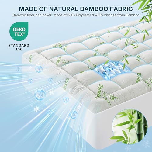 MASVIS Queen Cooling Bamboo Mattress Topper - Thick Waterproof Pad