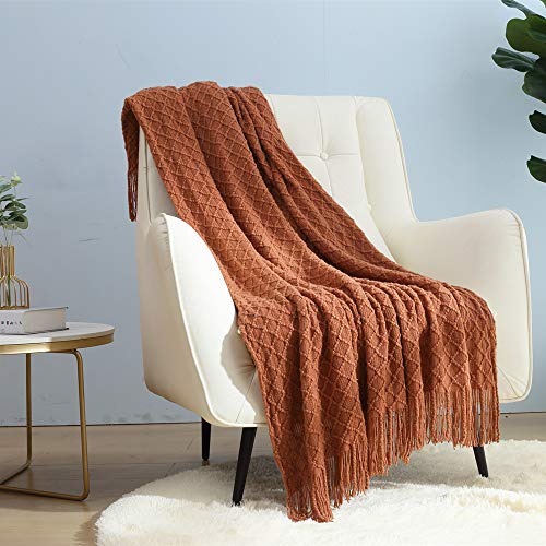 Boho Knitted Throw Blanket - Soft & Cozy 60''x80'' for Home Decor