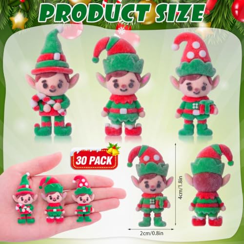 30 Pcs Mini Christmas Elf Figures - Flocked Tiny Elves Holiday Party Favors