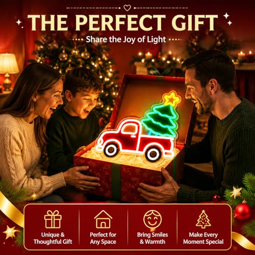 Christmas Truck LED Neon Sign - Holiday Wall Decor with Xmas Tree
