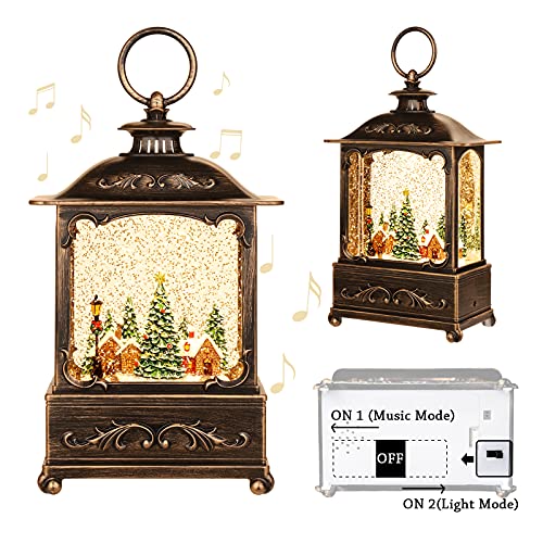 Forest House Christmas Snow Globe Lantern with Music & USB Power