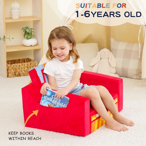 2-in-1 Kids Sofa Bed - Fold-Out Toddler Couch and Recliner, Fire Truck