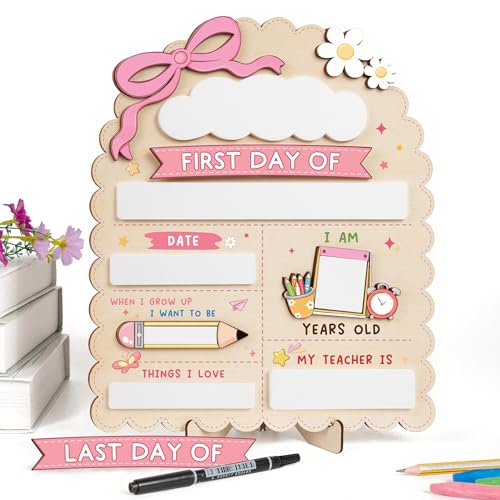 Reusable First and Last Day of School Sign - 12x10 Inch Chalkboard Board