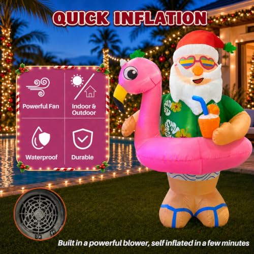 Kofero Santa Inflatable Yard Decoration - 6FT Hawaii Christmas Blow-up with LED Lights, Outdoor Holiday Decor
