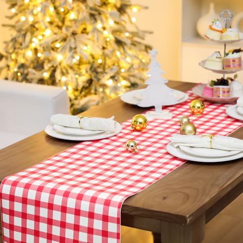 Tinlade Red White Gingham Paper Table Runner Roll 25ft x 16in - Festive Holiday Decor