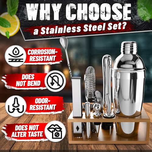 Lagarto 10-Piece Cocktail Shaker Set with Stand - Bartender Mixology Kit for Home & Bar