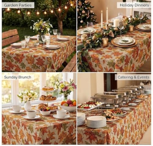 Urban Villa Harvest Leaves Tablecloth 60x102 Inches - 90% Cotton 10% Lurex Fall Rectangle Cover