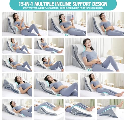 Adjustable Memory Foam Wedge Pillow Set - 3PCS Bed Wedges for Comfort